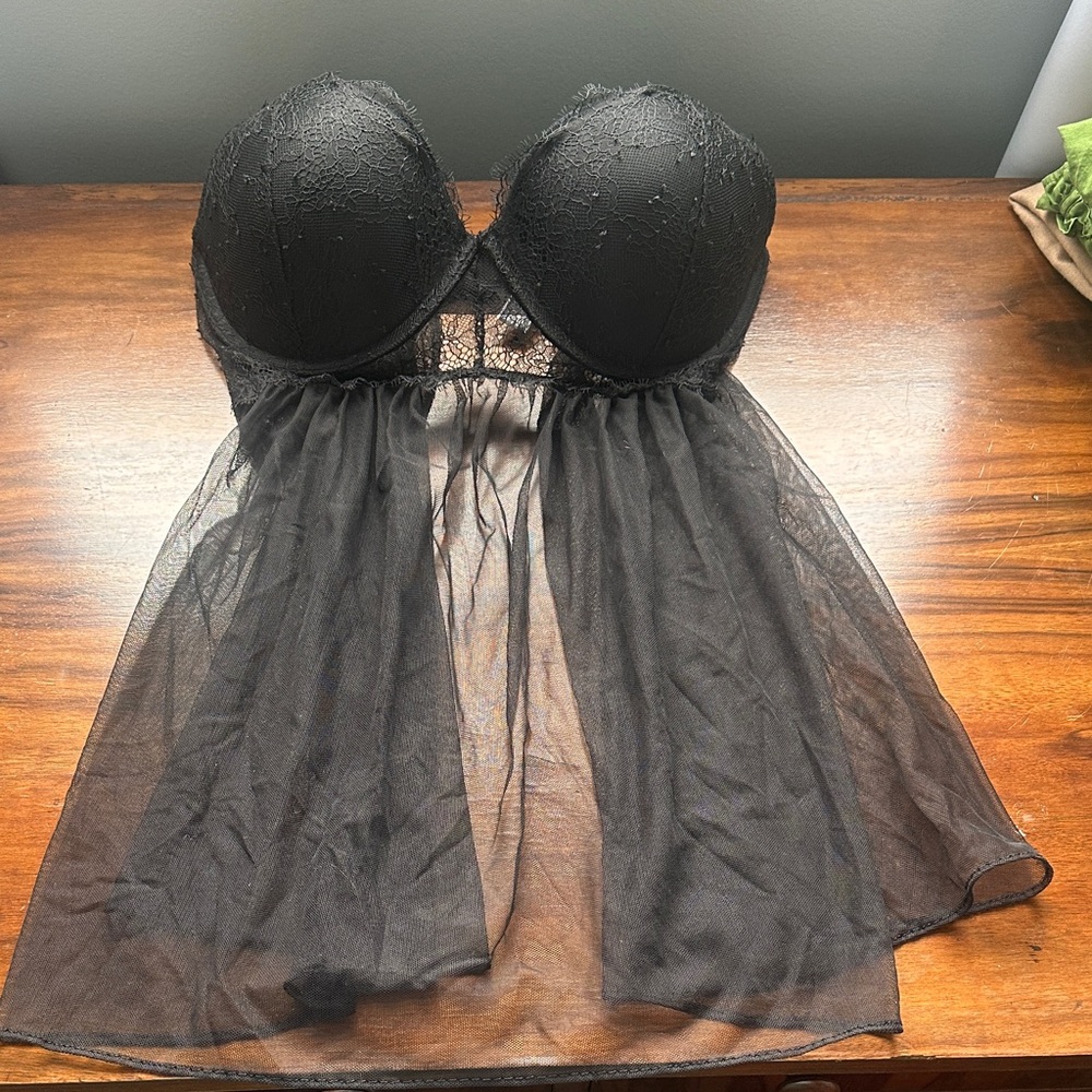 Victoria Secret Black Lace Babydoll Sheer Nightdress